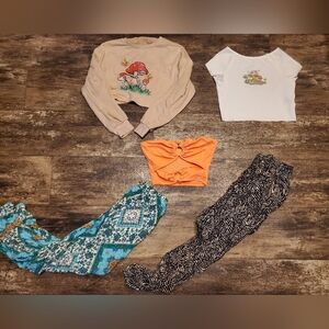 Mixed Clothing Crop Tops. Boho Pants. Small